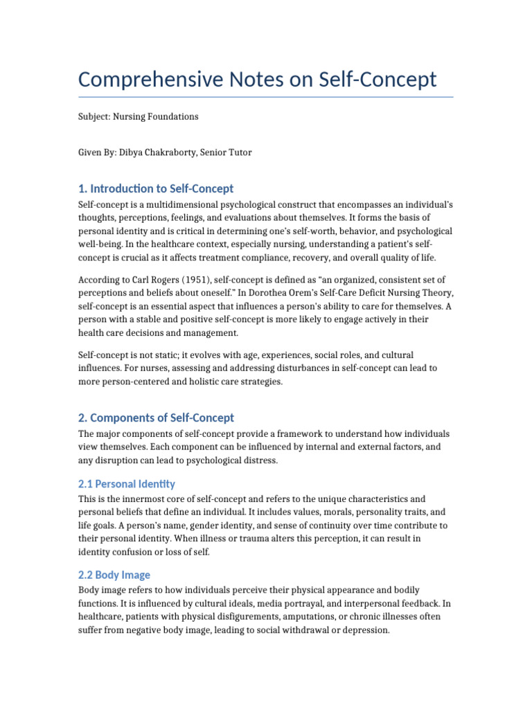 Expanded Self Concept Nursing Notes | PDF | Self Concept | Self Esteem