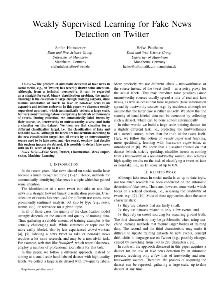 Weakly Supervised Fake News Detection | PDF | Machine Learning ...