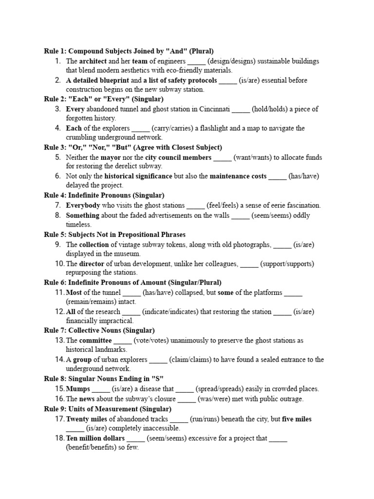 Test On Subject-Verb Agreement | PDF | Language Mechanics | Languages