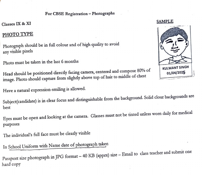 CBSE Registration Photo Guidelines | PDF