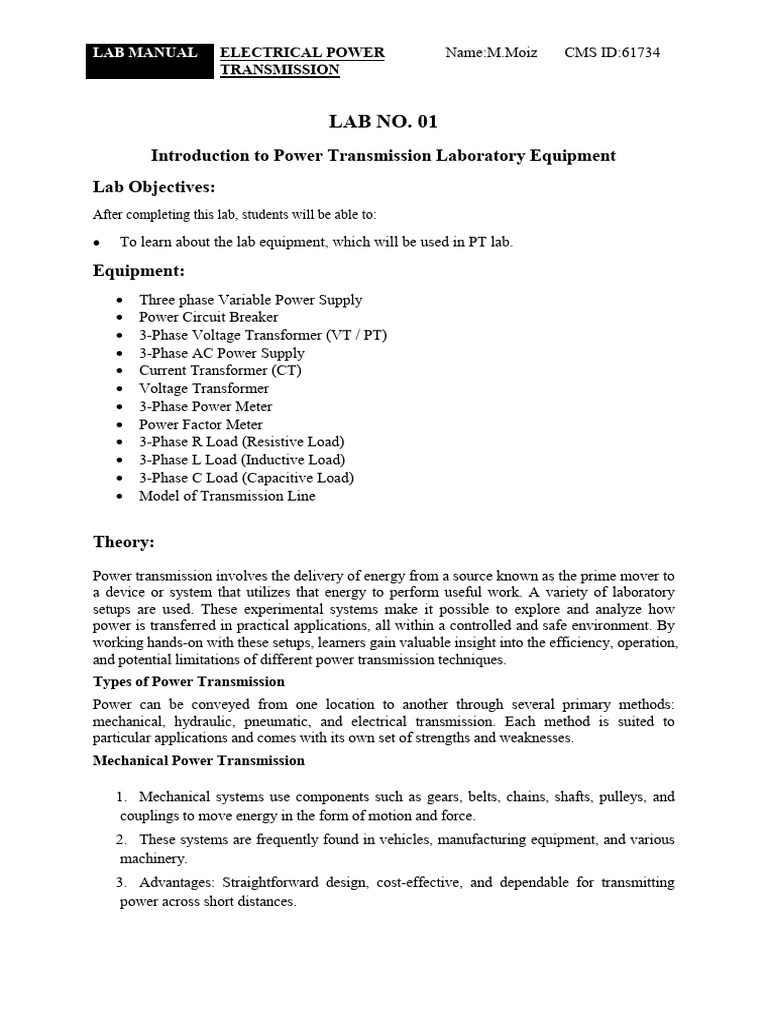 Power Transmission Lab Manual Overview | PDF | Electric Power ...
