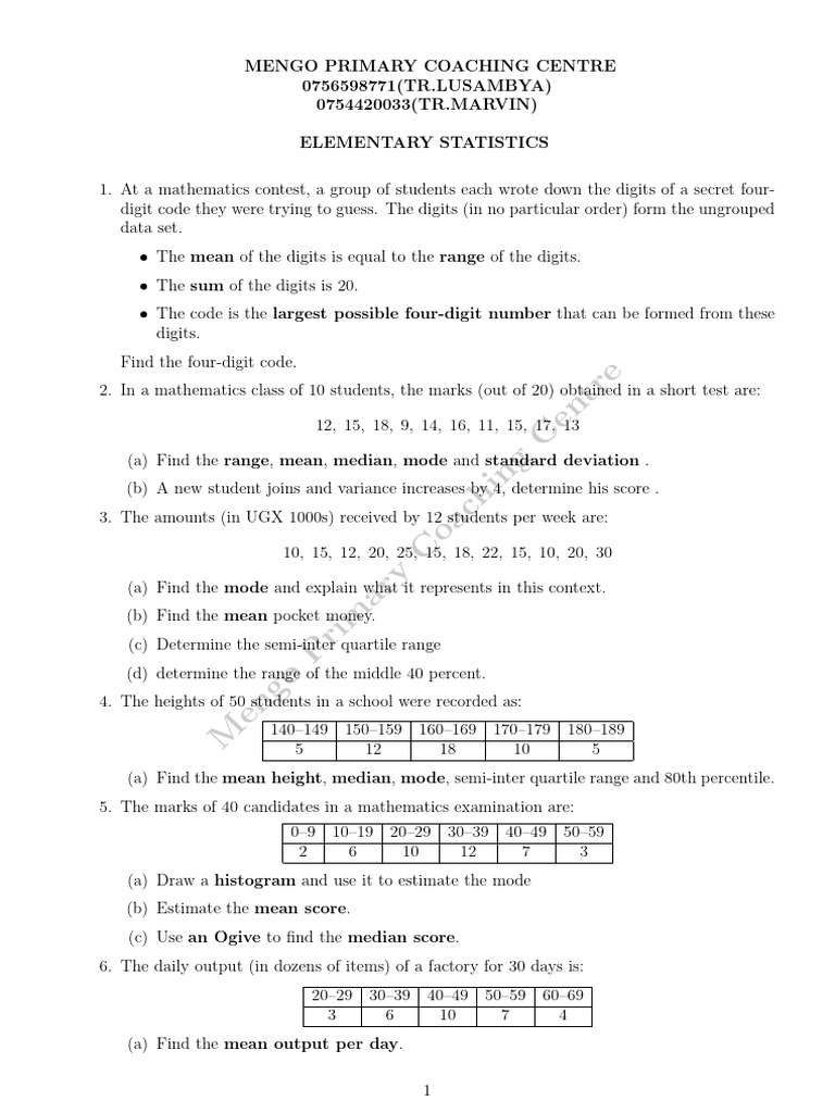 Comprehensive Statistics Exercises Guide | PDF | Median | Mode (Statistics)