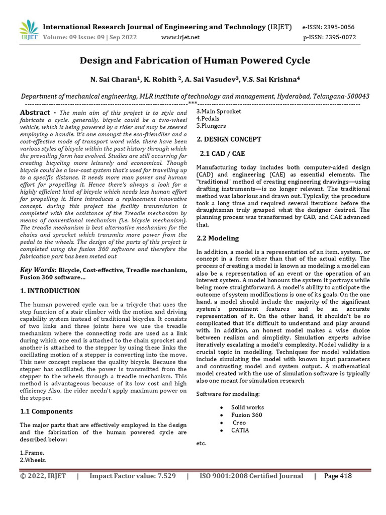 Human-Powered Cycle Design and Fabrication | PDF | Simulation | Engineering