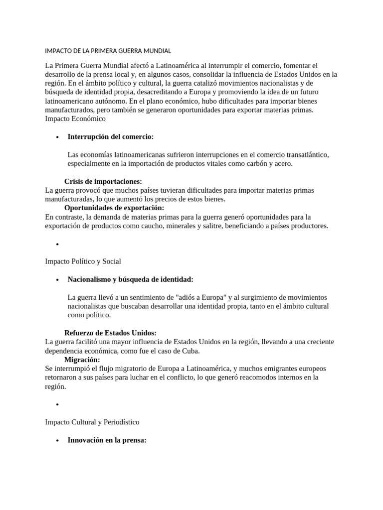 Impacto de La Primera Guerra Mundial | PDF | America latina | Naciones ...