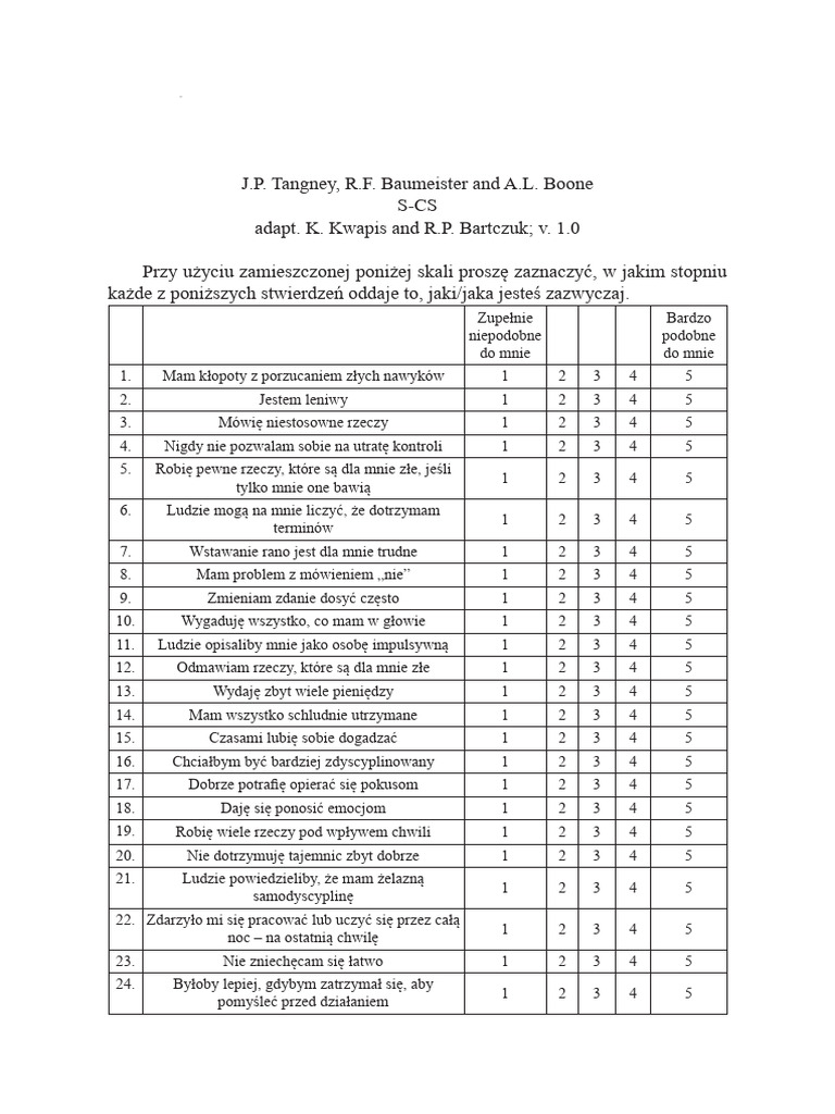 The Development and Psychometric Properties of The Polish Version | PDF