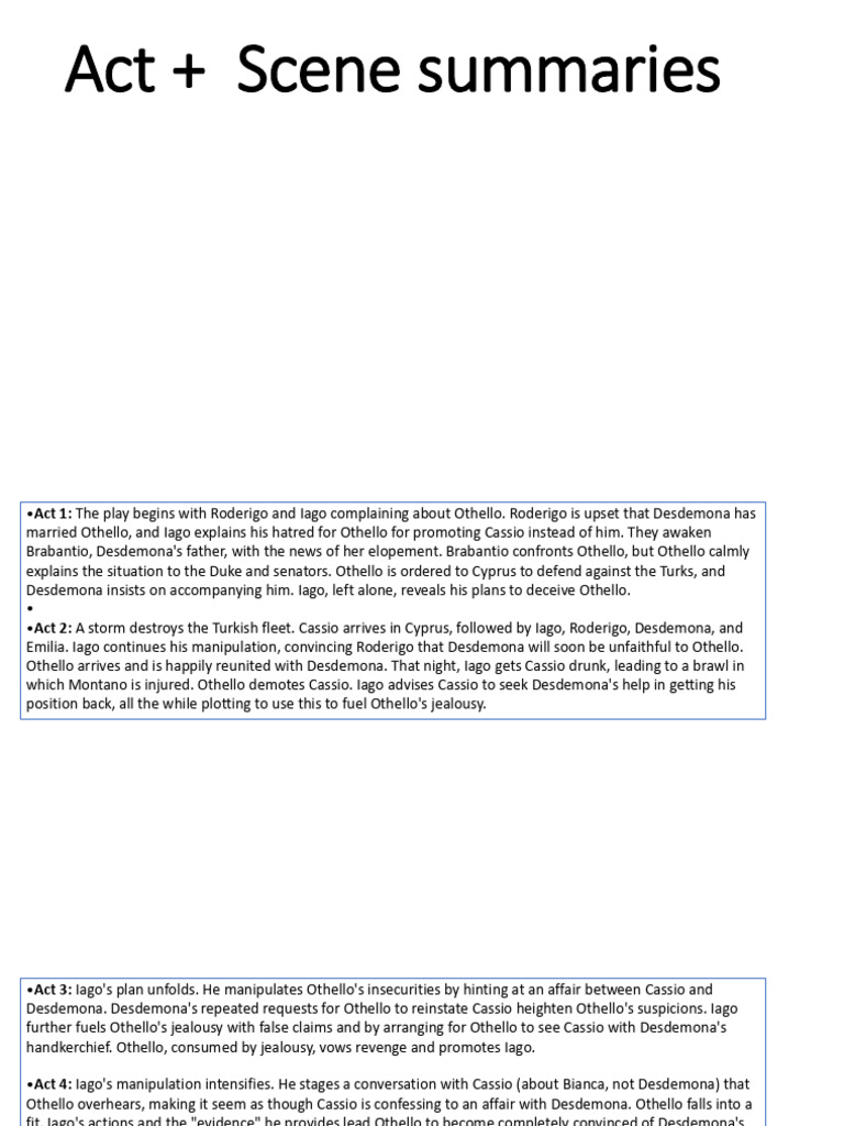 Othello Act and Scene Summaries | PDF | Othello | Iago