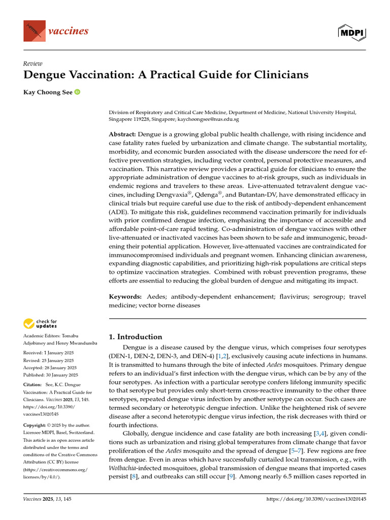 Dengue Vaccination Guide for Clinicians | PDF | Vaccines | Public Health
