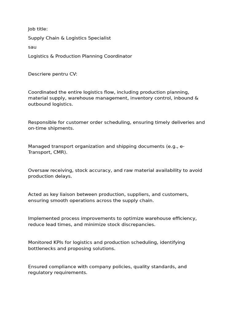 Supply Chain Coordinator | PDF