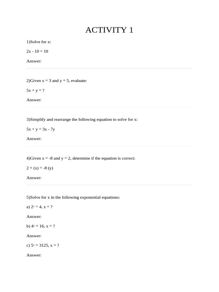 Algebraic Equations and Solutions Guide | PDF