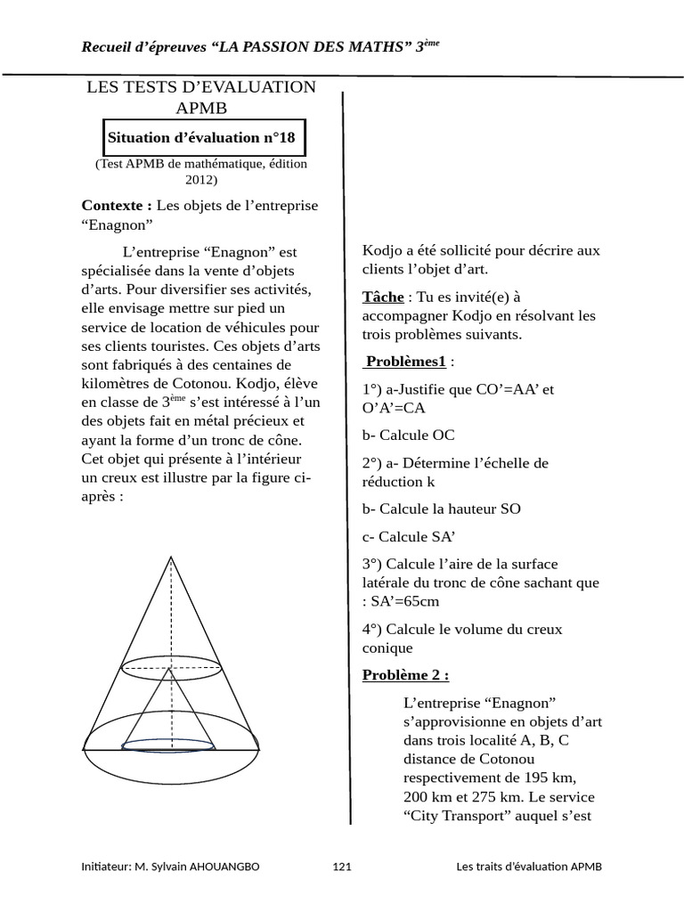 Évaluations de mathématiques 3ème APMB | PDF