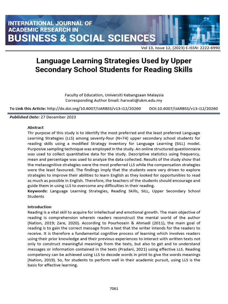 Language Learning Strategies Used by Upper Secondary School Students ...