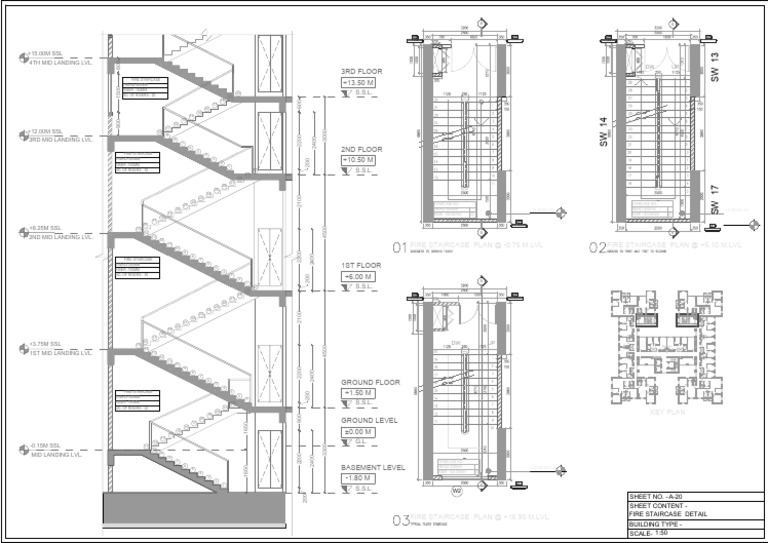 Fire Staircase Plan and Details | PDF | Stairs | Transport Buildings ...