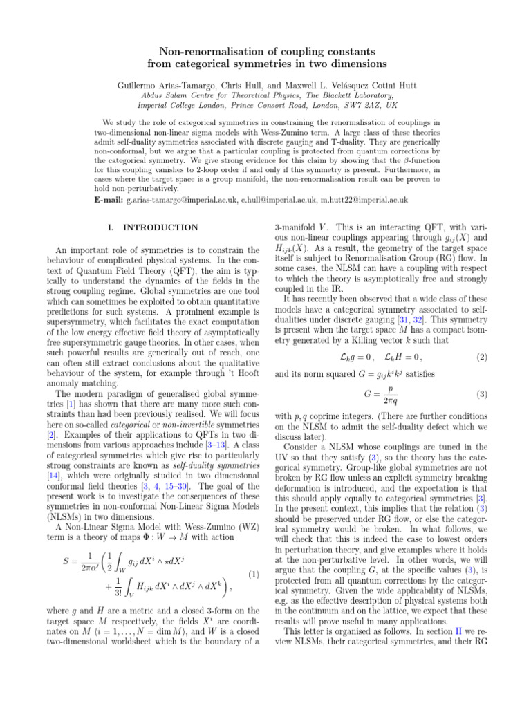 Categorical Symmetries and Coupling Non-Renormalisation | PDF | Quantum ...