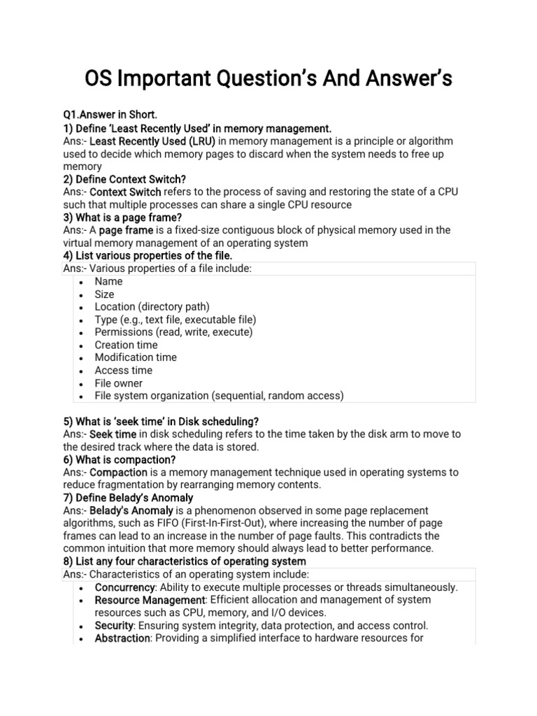 Key OS Questions and Answers Guide | PDF | Process (Computing ...