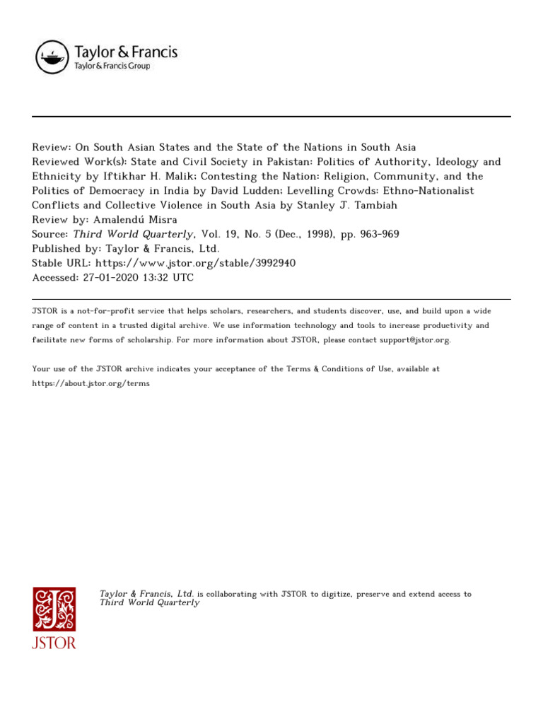 Review Article On South Asian States and The State of The Nations in ...