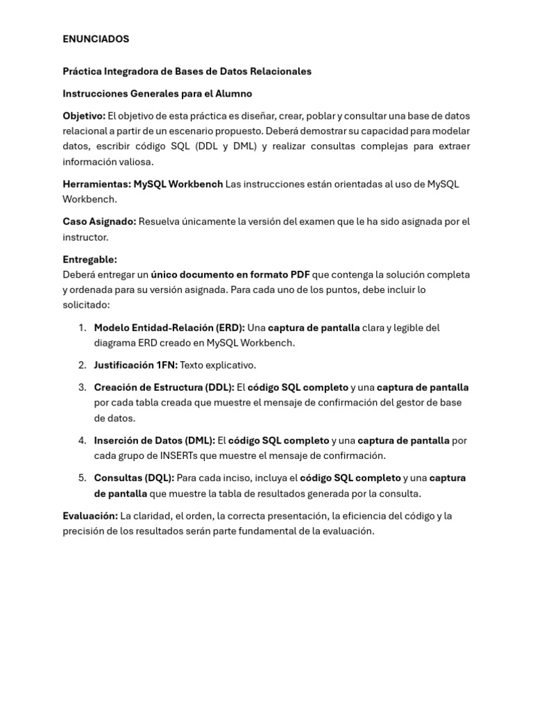 Práctica de Bases de Datos Relacionales | PDF | SQL | Mi sql