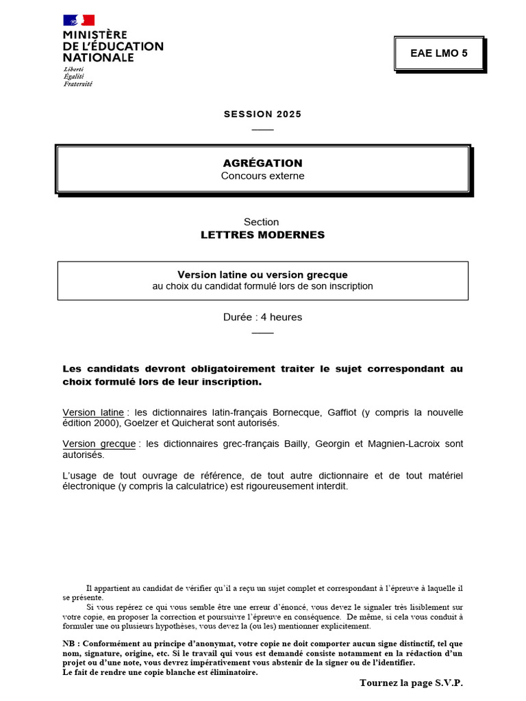 Instructions pour l'épreuve d'agrégation | PDF