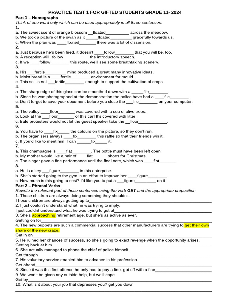 Grade 11 Gifted Students Practice Test | PDF | Teachers