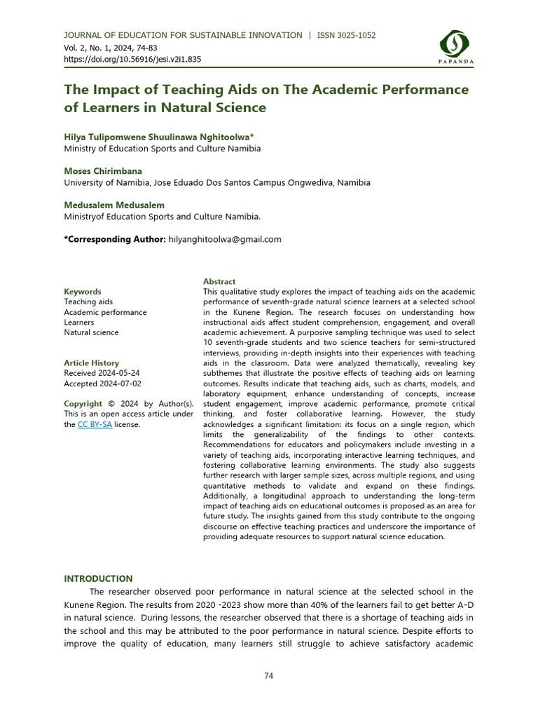 Teaching Aids' Impact on Science Learning | PDF | Teachers | Learning