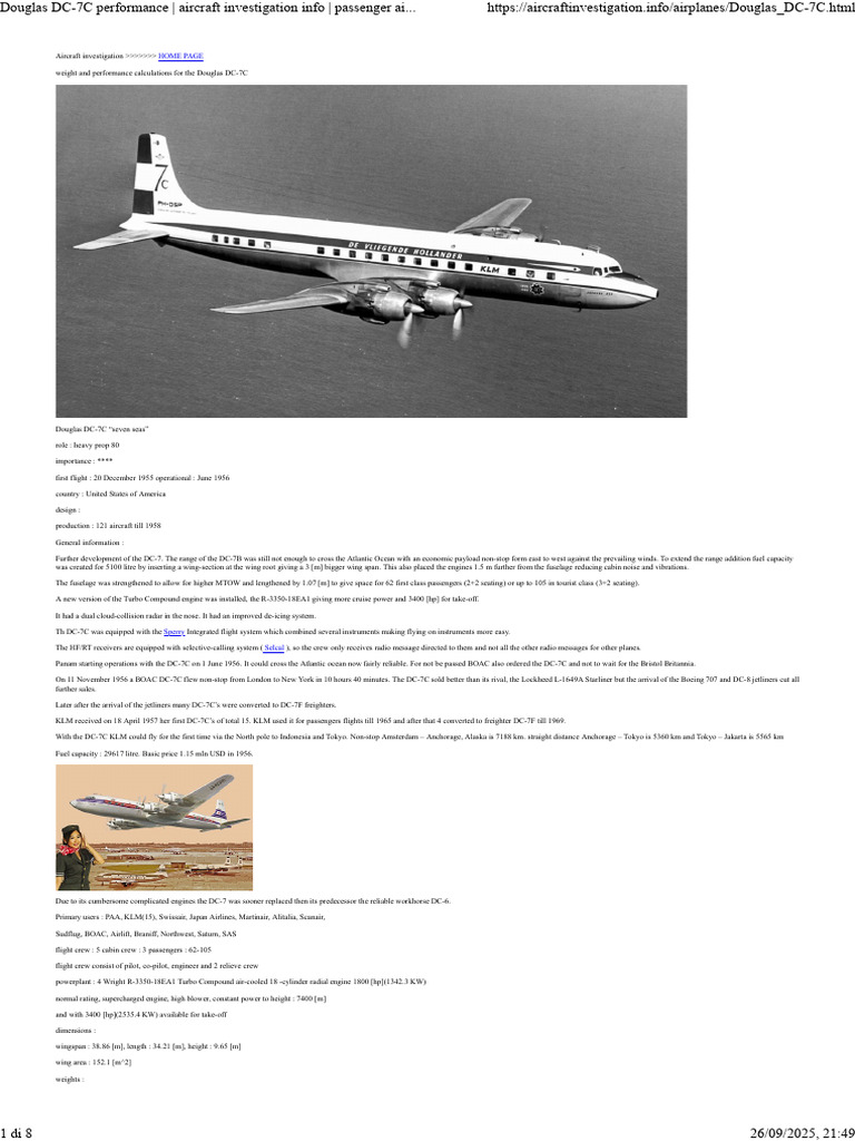DC-7C Data Weights Performance | PDF | Landing Gear | Aerospace