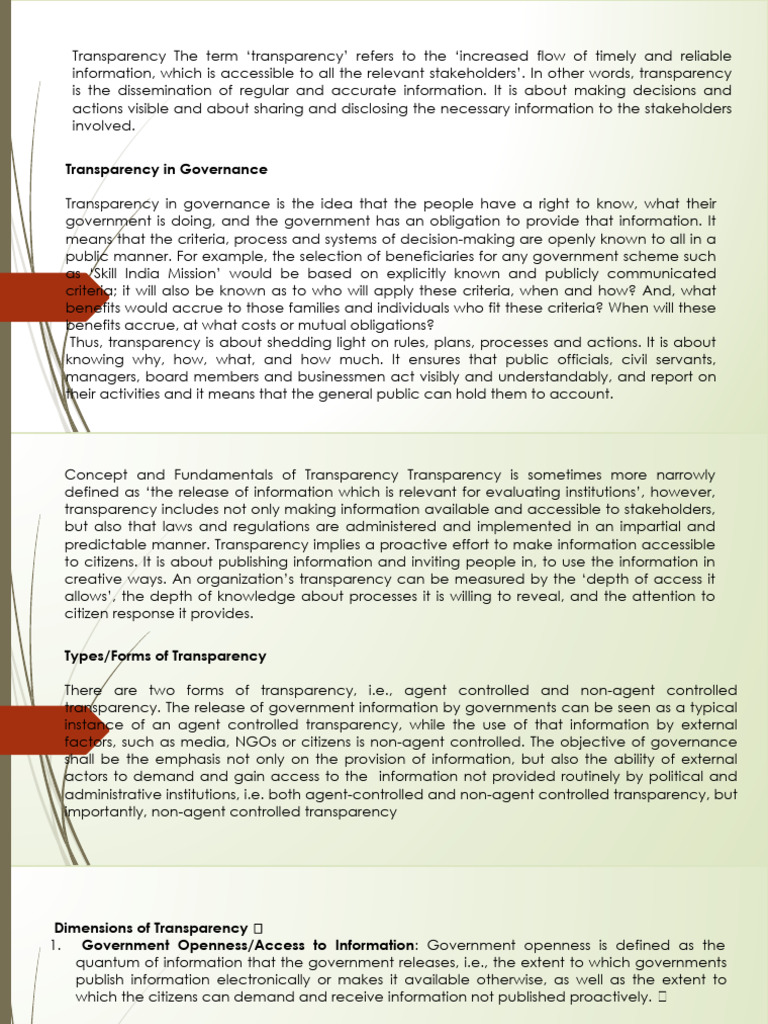 Understanding Transparency in Governance | PDF | Governance ...