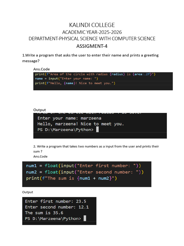 Python Programming Assignment 2025-26 | PDF
