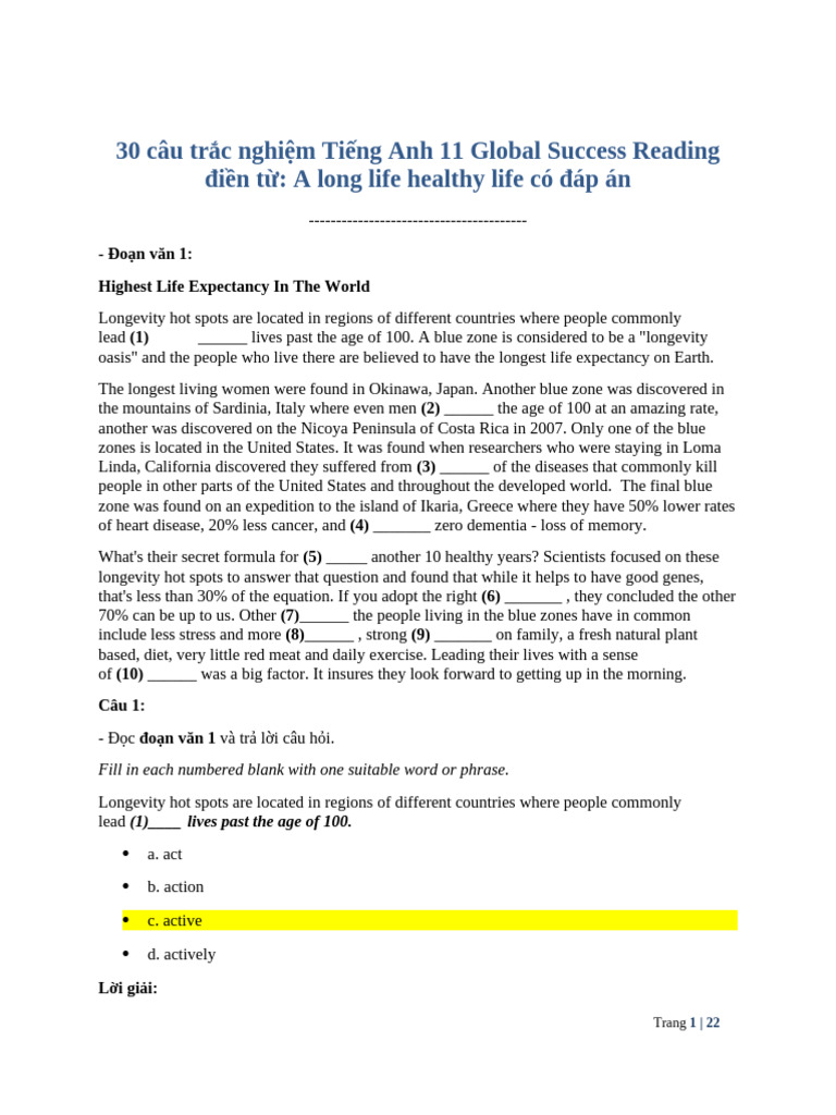30 Cau Trac Nghiem Tieng Anh 11 Global Success Reading Dien Tu A Long ...