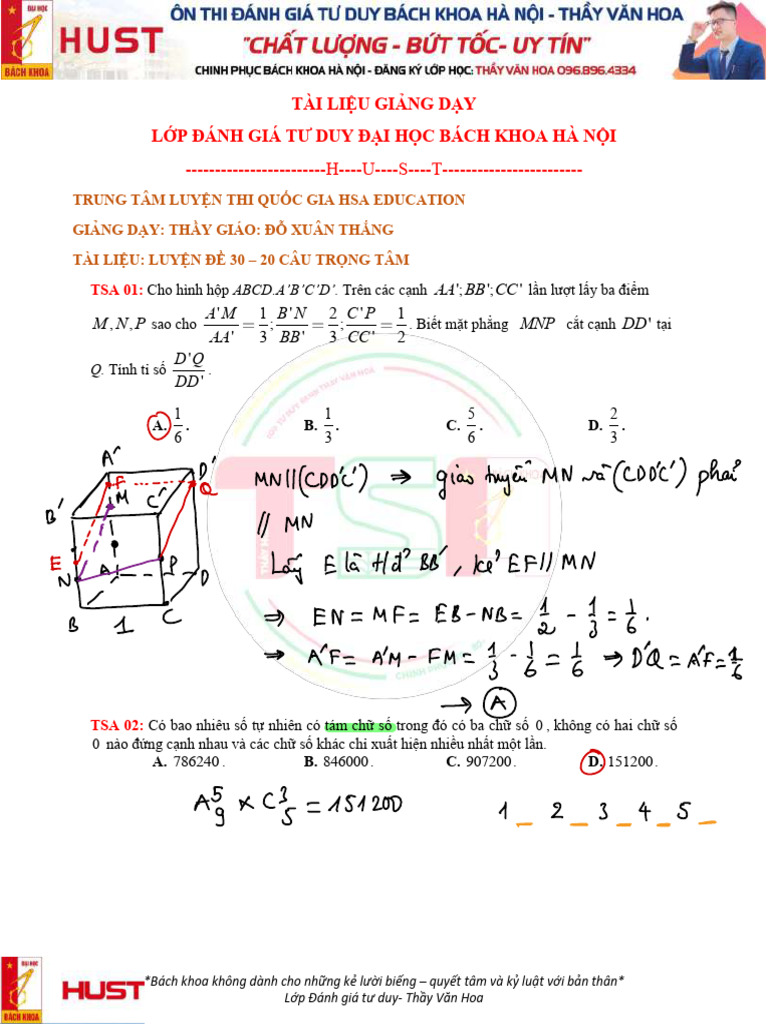 VIẾT TAY LUYỆN ĐỀ 30 - TSA 2025 - TOÁN | PDF
