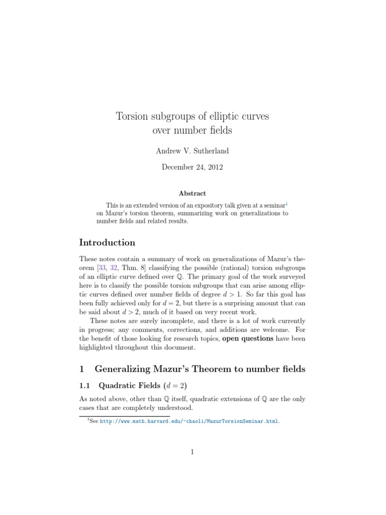 Generalizing Mazur's Theorem for Torsion | PDF | Field (Mathematics ...