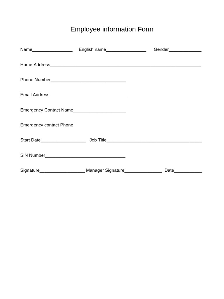 Employee Information Form | PDF