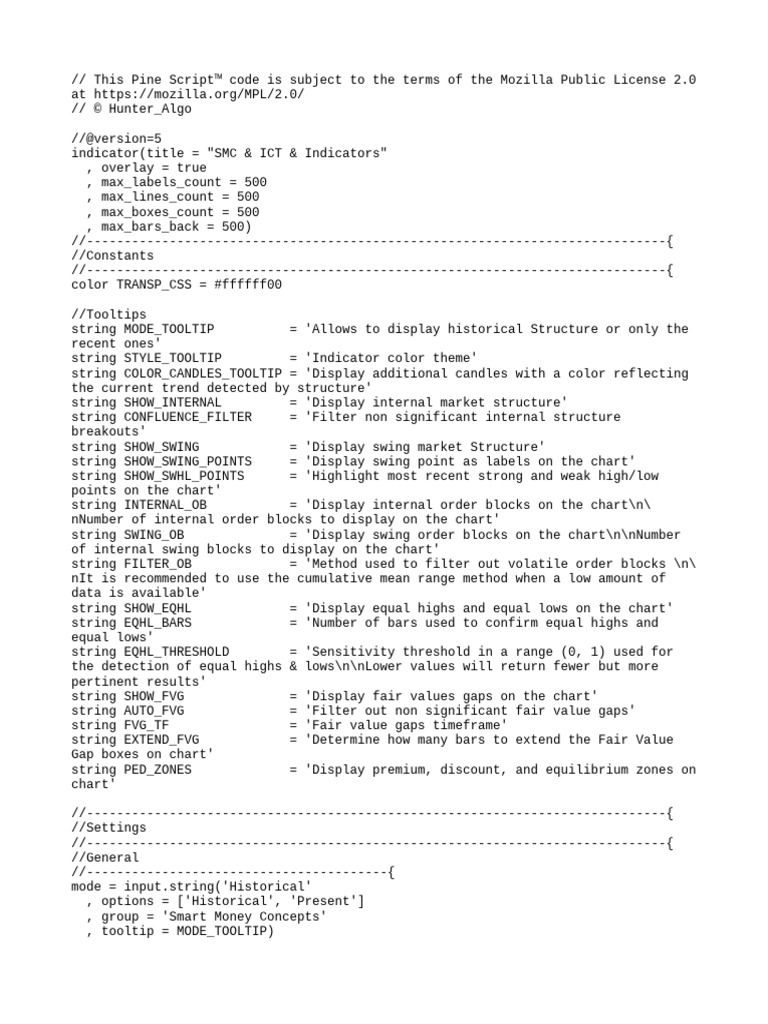 SMC & ICT Indicator Pine Script | PDF | Market Trend | Financial Economics