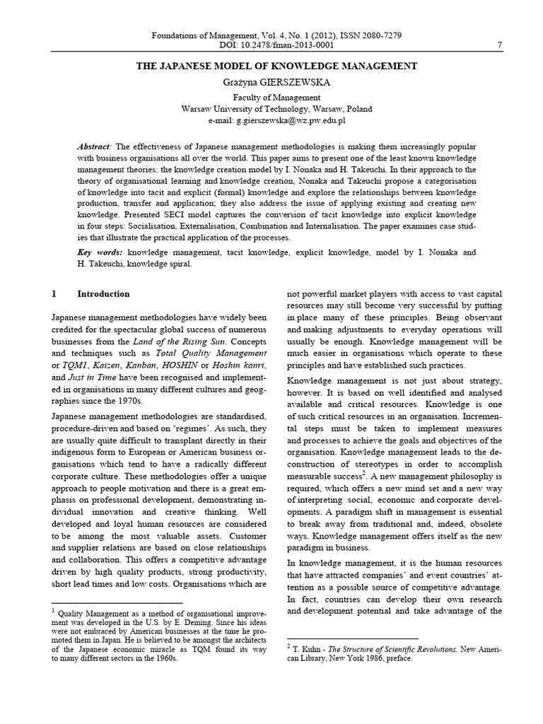 Japanese Knowledge Management Model | PDF | Knowledge Management ...