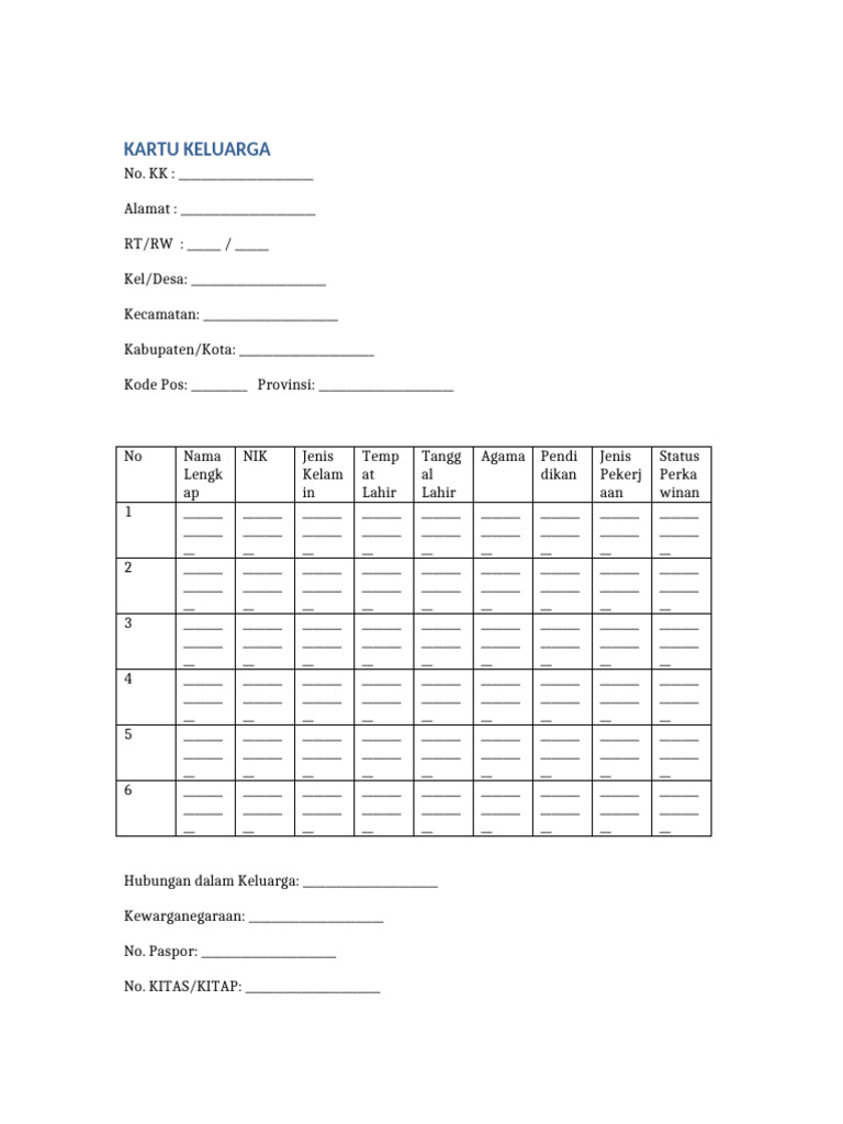 Template Kartu Keluarga | PDF