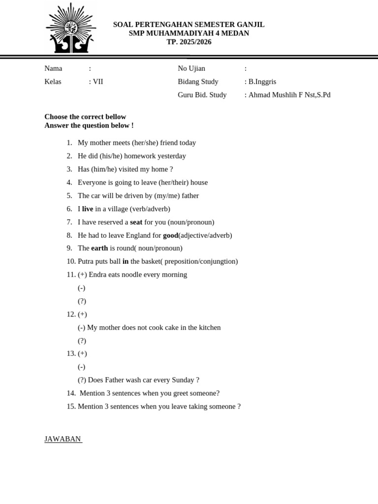 Soal Mid Sem Ganjil English 7-9 - 1 | PDF | Languages | Foreign ...