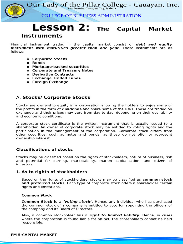 Capital Market Instruments Explained | PDF | Preferred Stock | Stocks