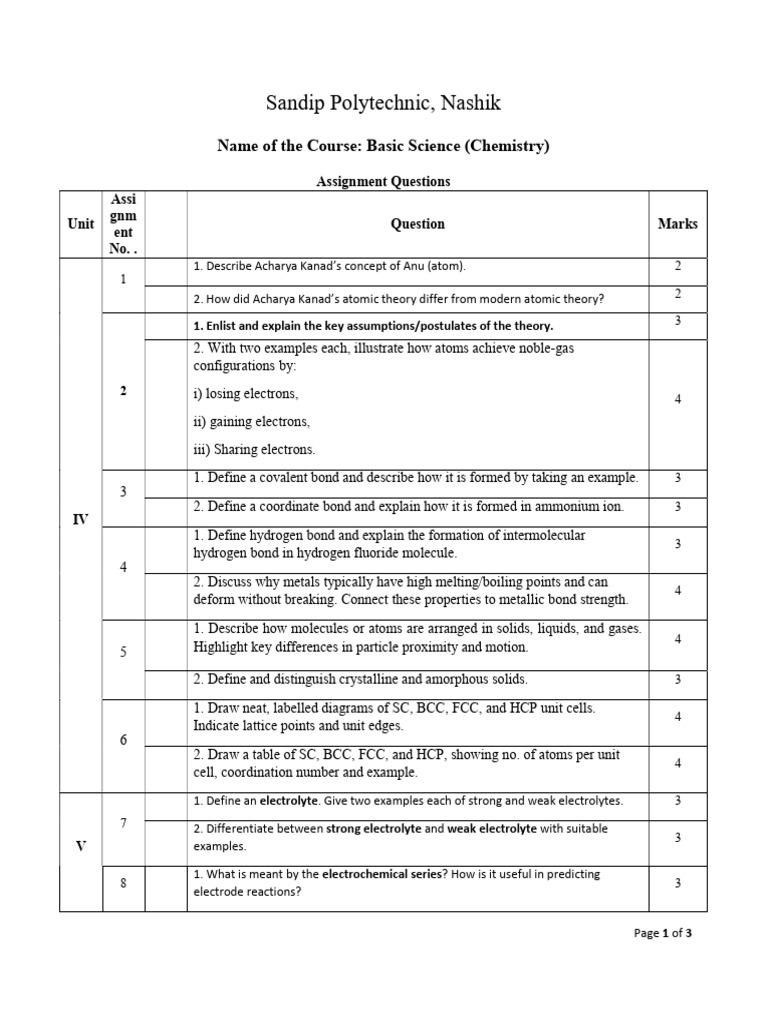 Basic Science Chemistry Assignment Guide | PDF | Electrochemistry ...