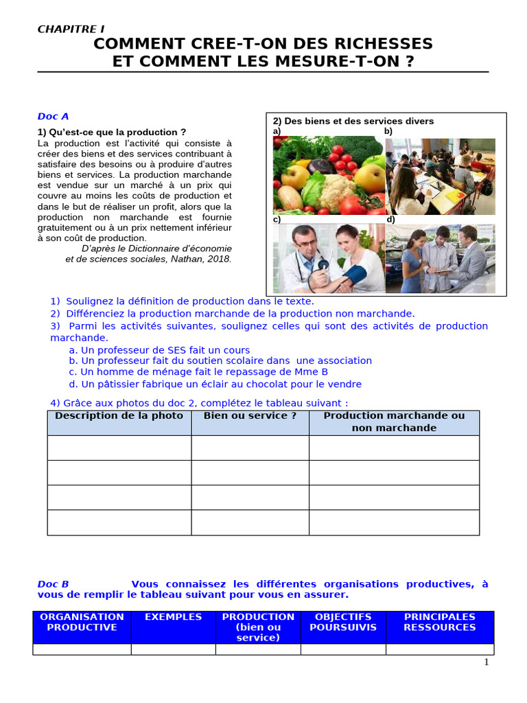 Production et Richesse : Concepts Clés | PDF | Business | Économie
