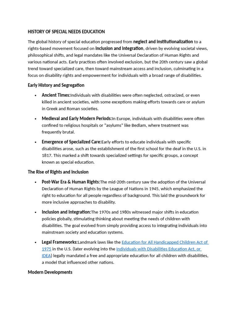 History of Special Needs Education | PDF | Inclusion (Education ...
