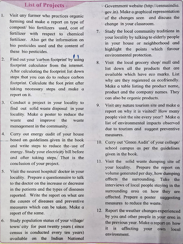 List of Environment Projects | PDF | Water | Waste