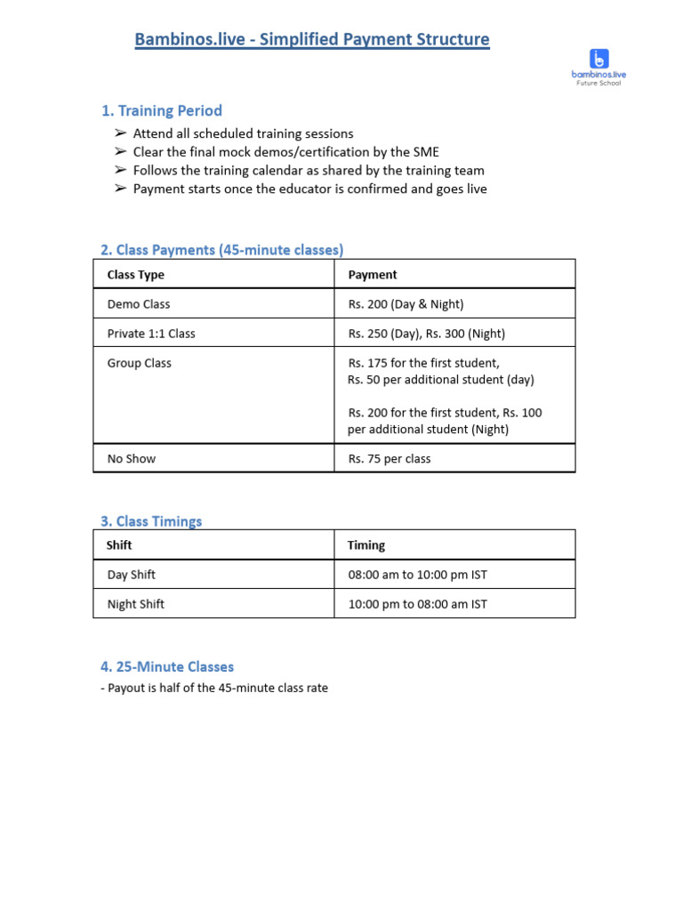 Bambinos Payment Structure Overview | PDF
