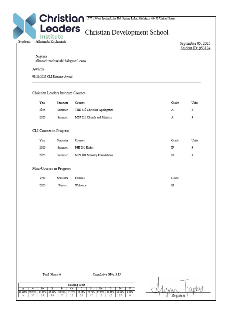 Zachariah, Alhamdu Christian Development School Transcript | PDF ...