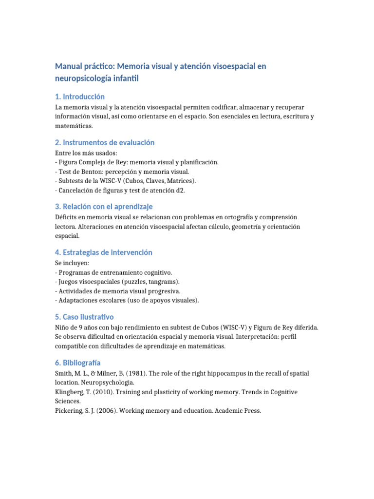 Manual Memoria Visual Atencion | PDF