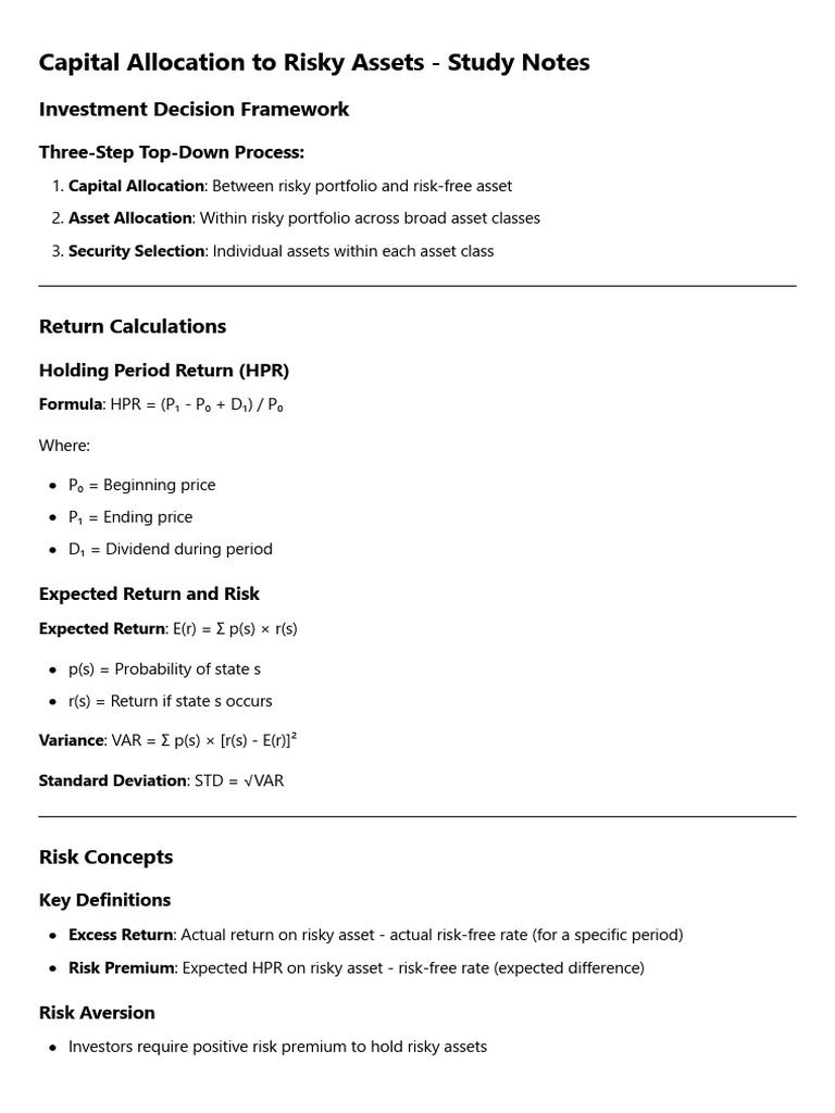 Capital Allocation Notes | PDF | Risk Premium | Financial Risk