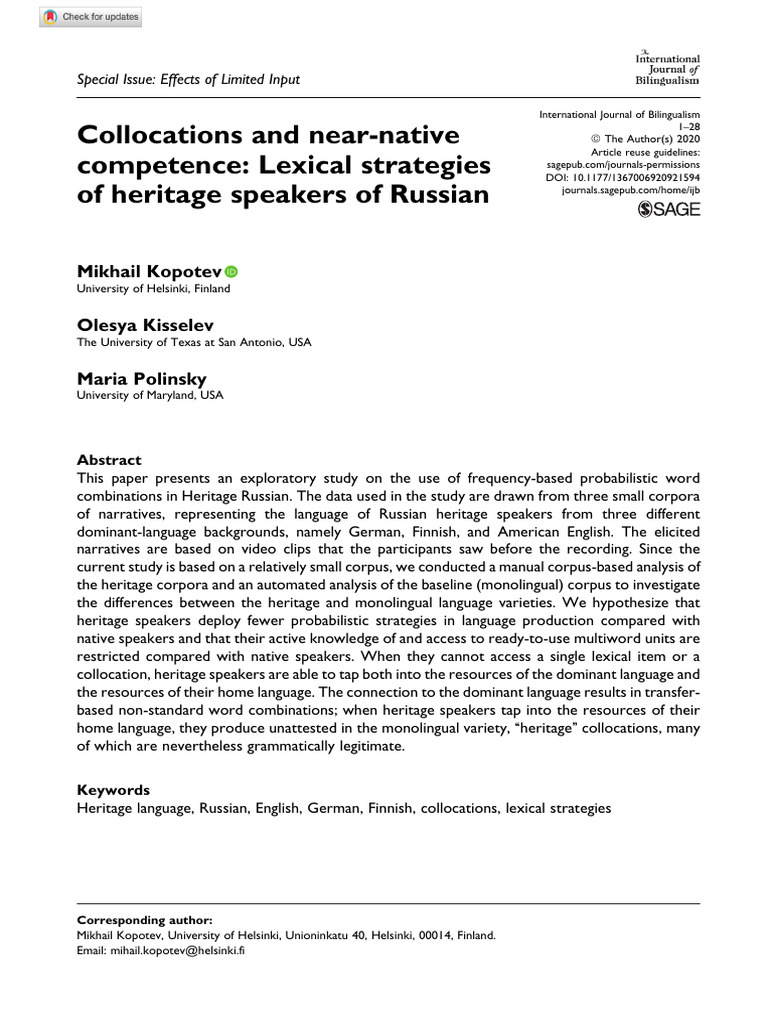 Heritage Speakers of Russian | PDF | Linguistics | Lexicon