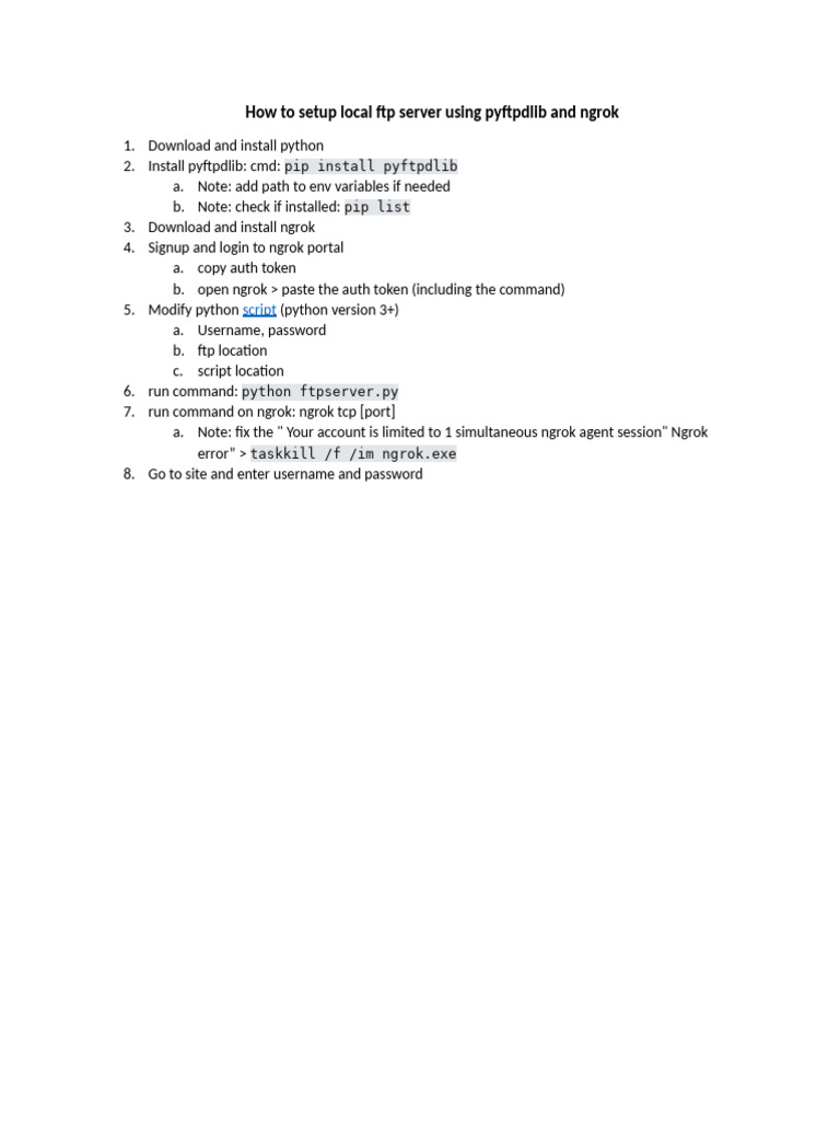 Setup FTP Server with ngrok Guide | PDF | File Transfer Protocol ...