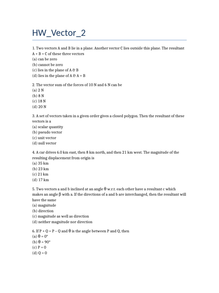 HW Vector 2 | PDF