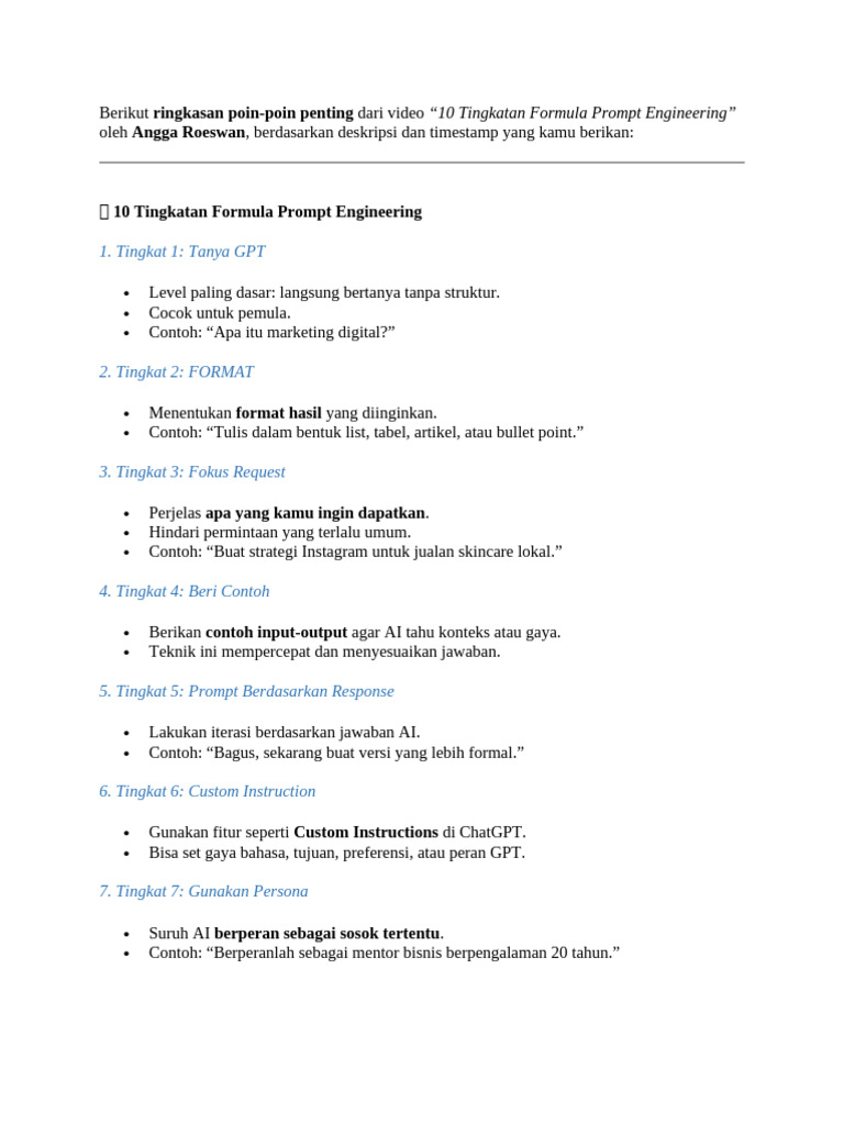 Tingkatan Formula Prompt Engineering | PDF
