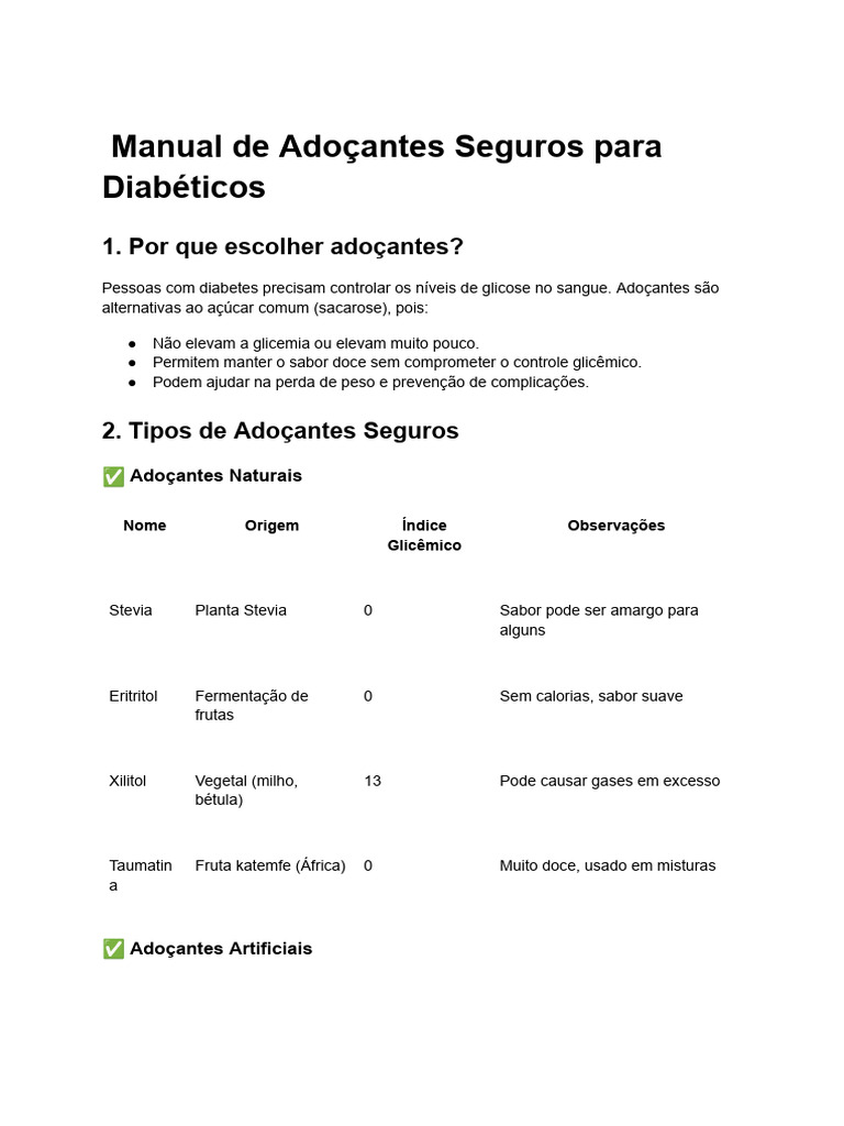 Adoçantes Seguros para Diabéticos | PDF | Frutose | Diabetes