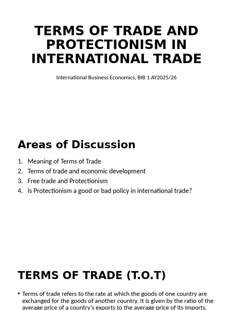 Terms of Trade and Protectionism in International Trade | PDF | Tariff ...