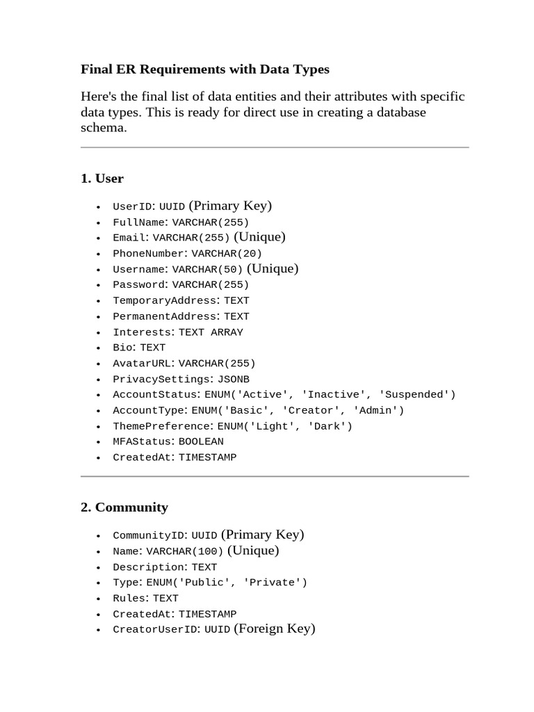 Final ER Data Entities and Types | PDF | Data Management